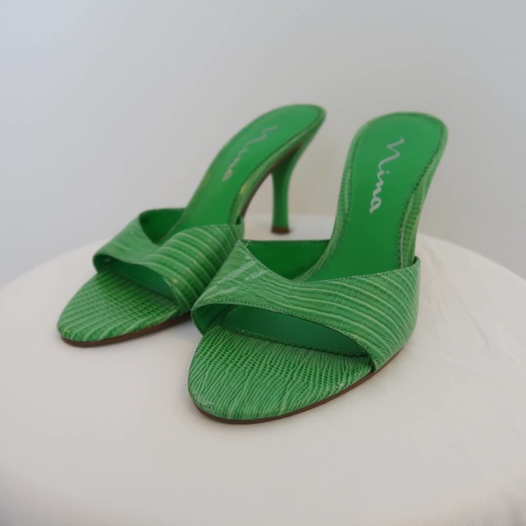 Nina Shoes - Vintage 90s green open toe mule sandal heels